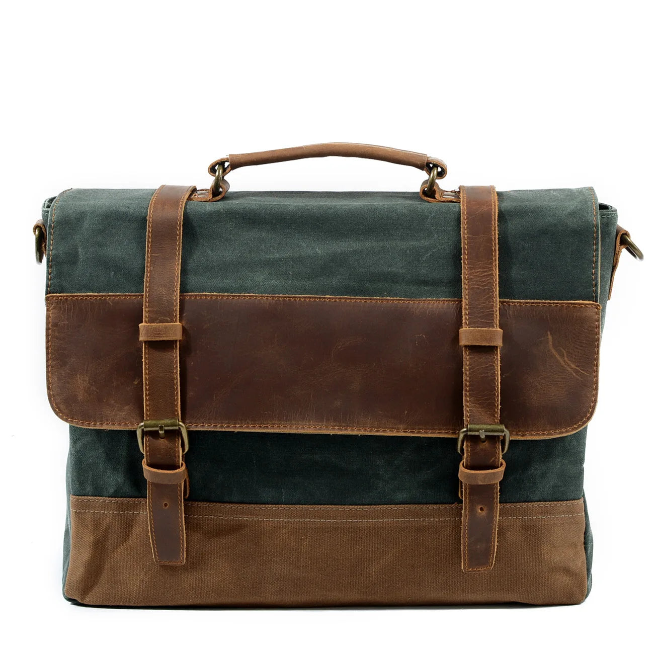 Waterproof Waxed Canvas & Cowhide Briefcase – Men’s Vintage Business Laptop Shoulder