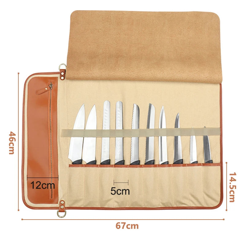 Professionelle Rolltasche aus Leder für Kochmesser – Tragbarer Messeraufbewahrungs-Organizer für Hackmesser, Santoku und Grillwerkzeuge