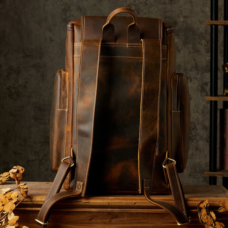 Genuine Leather Travel Backpack – Vintage Handmade Cowhide Rucksack, Large Laptop & School Shoulder Bag