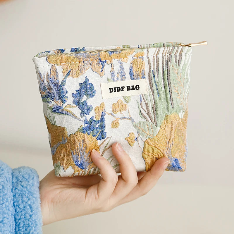 DJDF Women’s Floral Cosmetic Bag – Large-Capacity Travel Toiletry Organizer with Coin Pouch