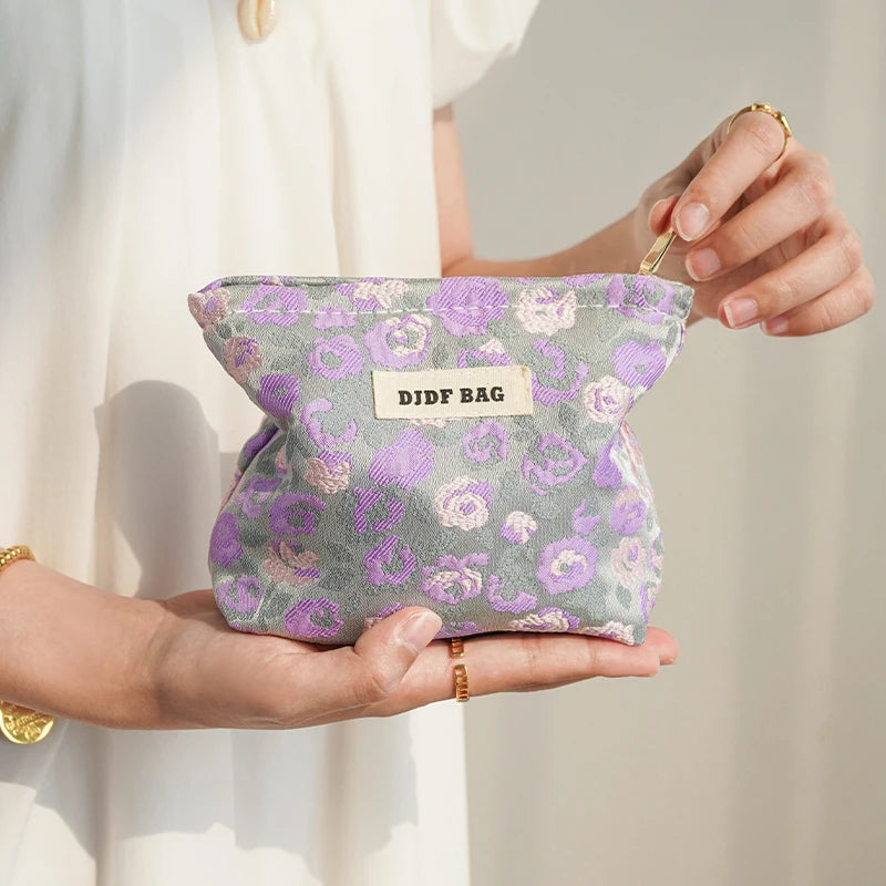 DJDF Women’s Floral Cosmetic Bag – Large-Capacity Travel Toiletry Organizer with Coin Pouch