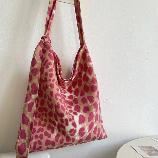 2025 Corduroy Leopard Crossbody Bag – Adjustable Single-Shoulder Bag in Raspberry Pink for Women