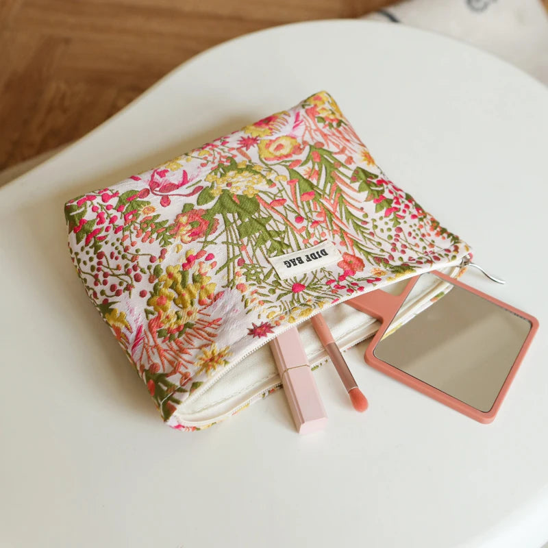 DJDF Women’s Floral Cosmetic Bag – Large-Capacity Travel Toiletry Organizer with Coin Pouch
