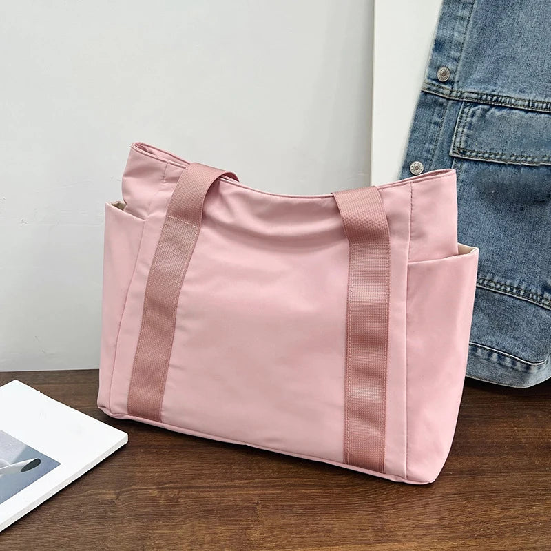 Large Nylon Tote Bag – Stylish College Shoulder Bag for Work, Commuting & Daily Carry