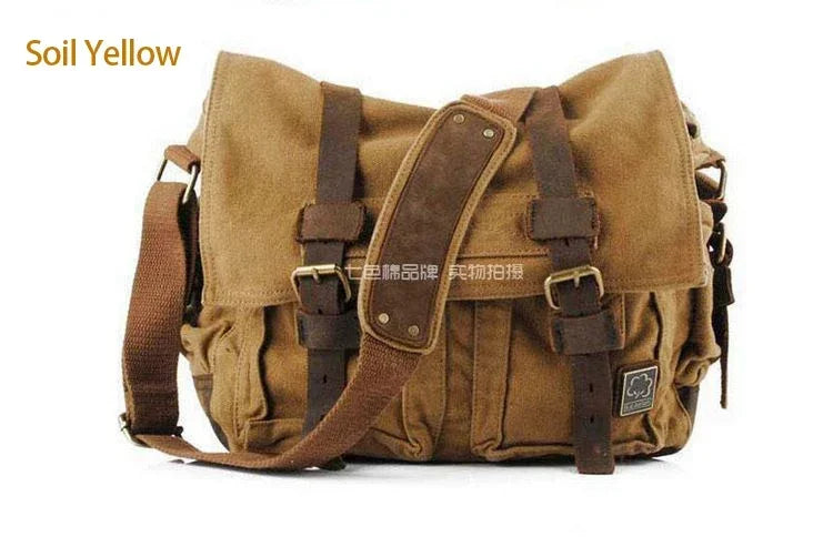 Vintage Canvas & Leather Rucksack – Unisex Casual Messenger Backpack for School, Travel & Hiking