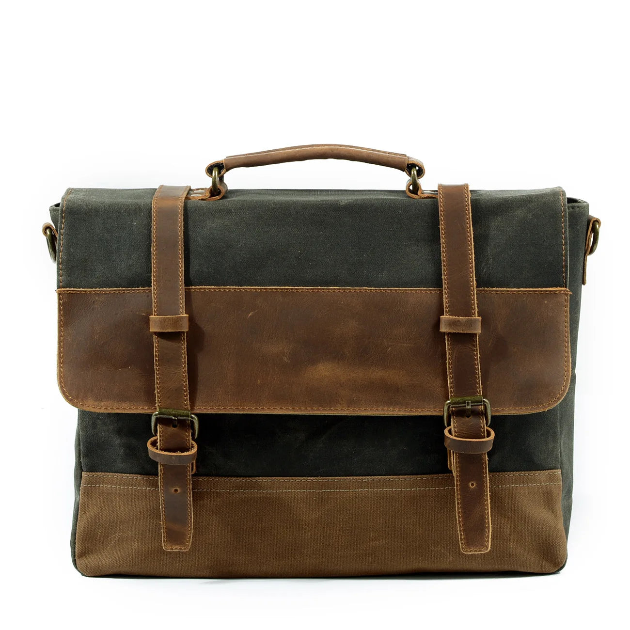 Waterproof Waxed Canvas & Cowhide Briefcase – Men’s Vintage Business Laptop Shoulder