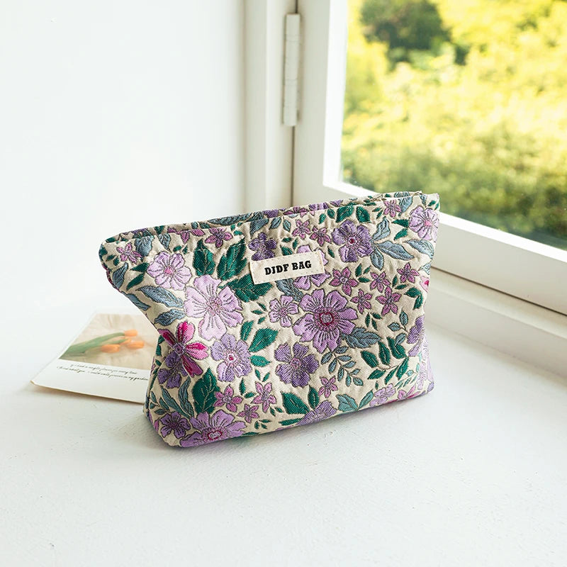 DJDF Women’s Floral Cosmetic Bag – Large-Capacity Travel Toiletry Organizer with Coin Pouch