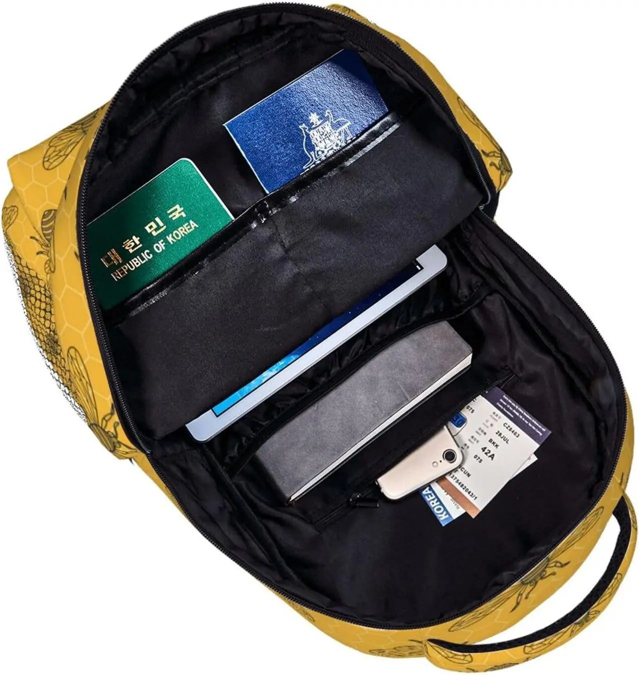 Rucksack mit Bienen- und Blumenmuster – Leichter Tagesrucksack für Damen und Herren | Süße Tasche für Reisen, Wandern, Camping und den Alltag