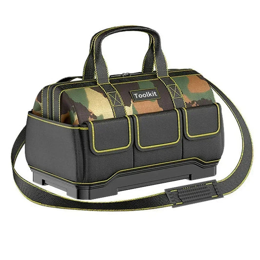 Werkzeugtasche für Elektriker in Camouflage – Wasserdichter, harter Boden, Werkzeug-Organizer mit mehreren Taschen und Schultergurt