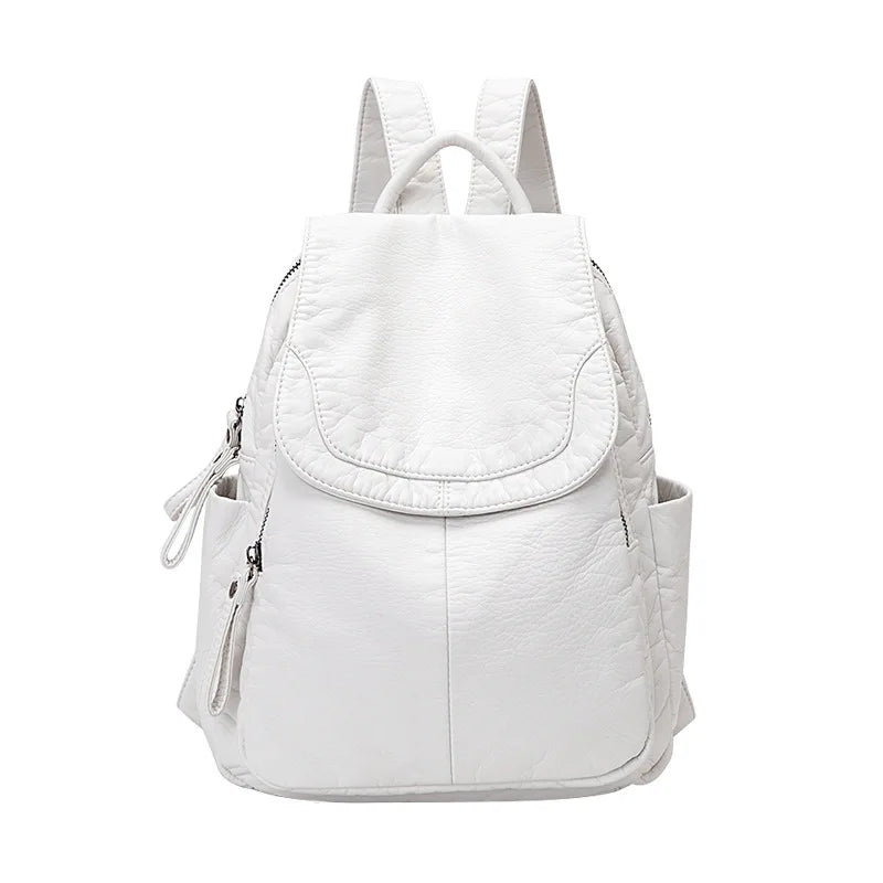 Motaora Women’s White Washed Leather Backpack – Small Casual Travel Bag & School Backpack for Girls