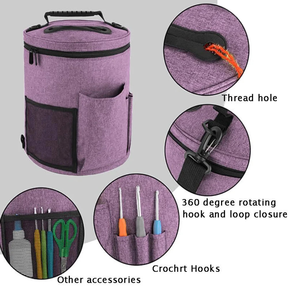 Knitting Tool Storage Bag – Large Capacity Crochet Yarn Organizer Tote with Needles & Hooks Pocket, Portable Craft Project Bag