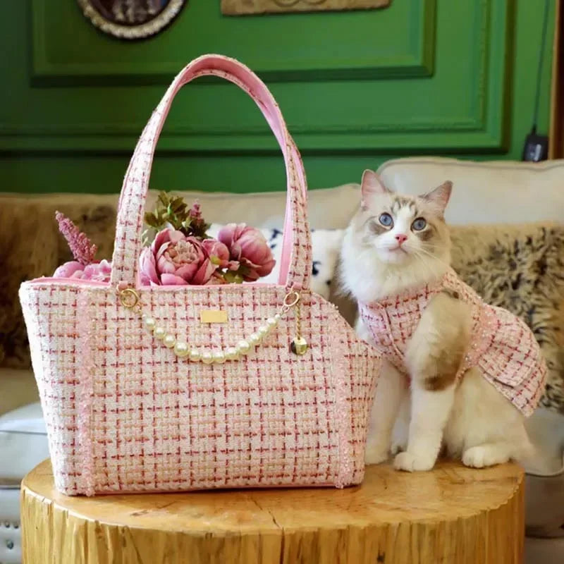 Luxury Plaid Small Dog Carrier Shoulder Bag – Soft-Sided Travel Handbag for Cats & Puppies
