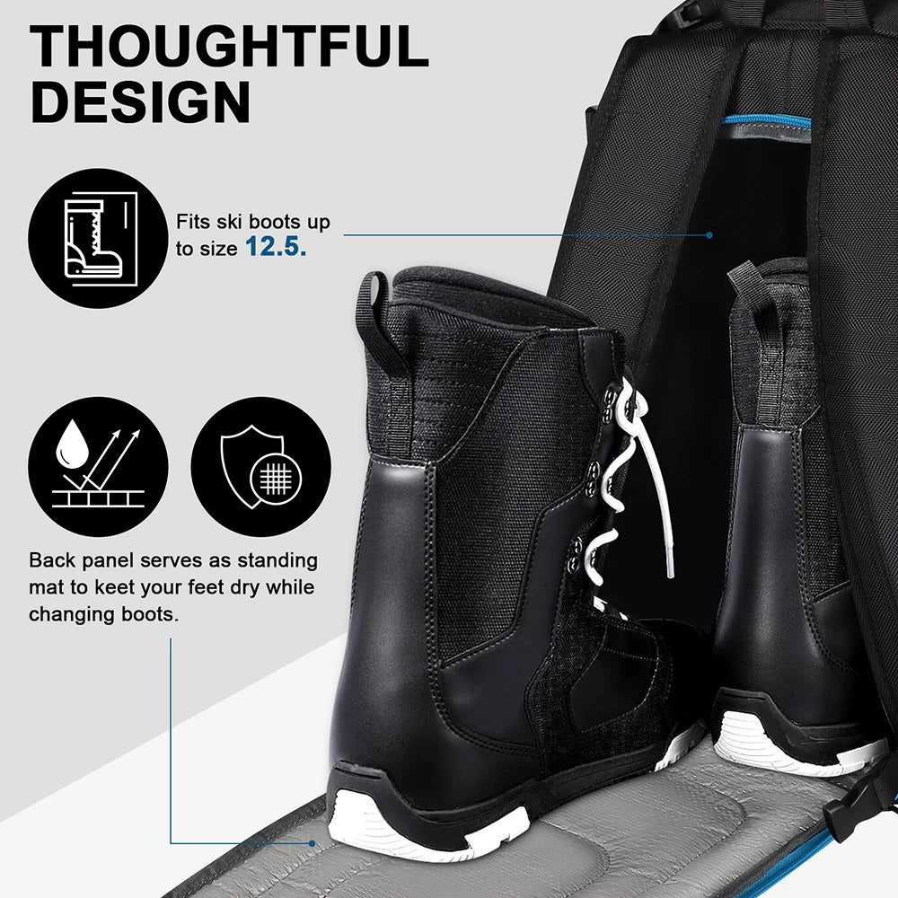 50L Ski Boot Bag Backpack – Waterproof Travel Snowboard Gear Bag with Helmet & Goggles Storage, Dry/Wet Separation