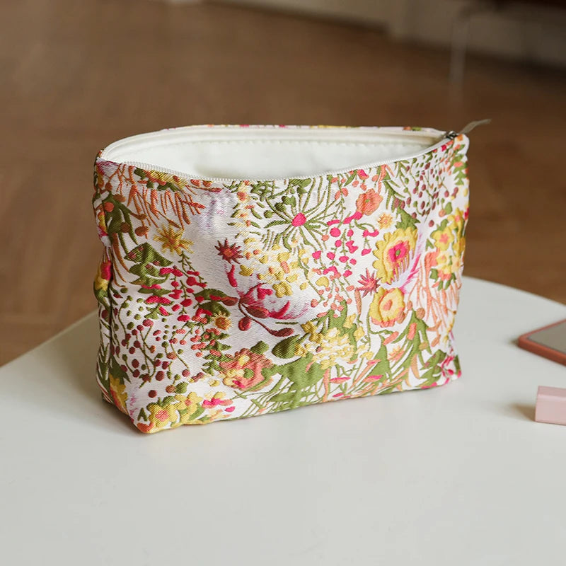 DJDF Women’s Floral Cosmetic Bag – Large-Capacity Travel Toiletry Organizer with Coin Pouch