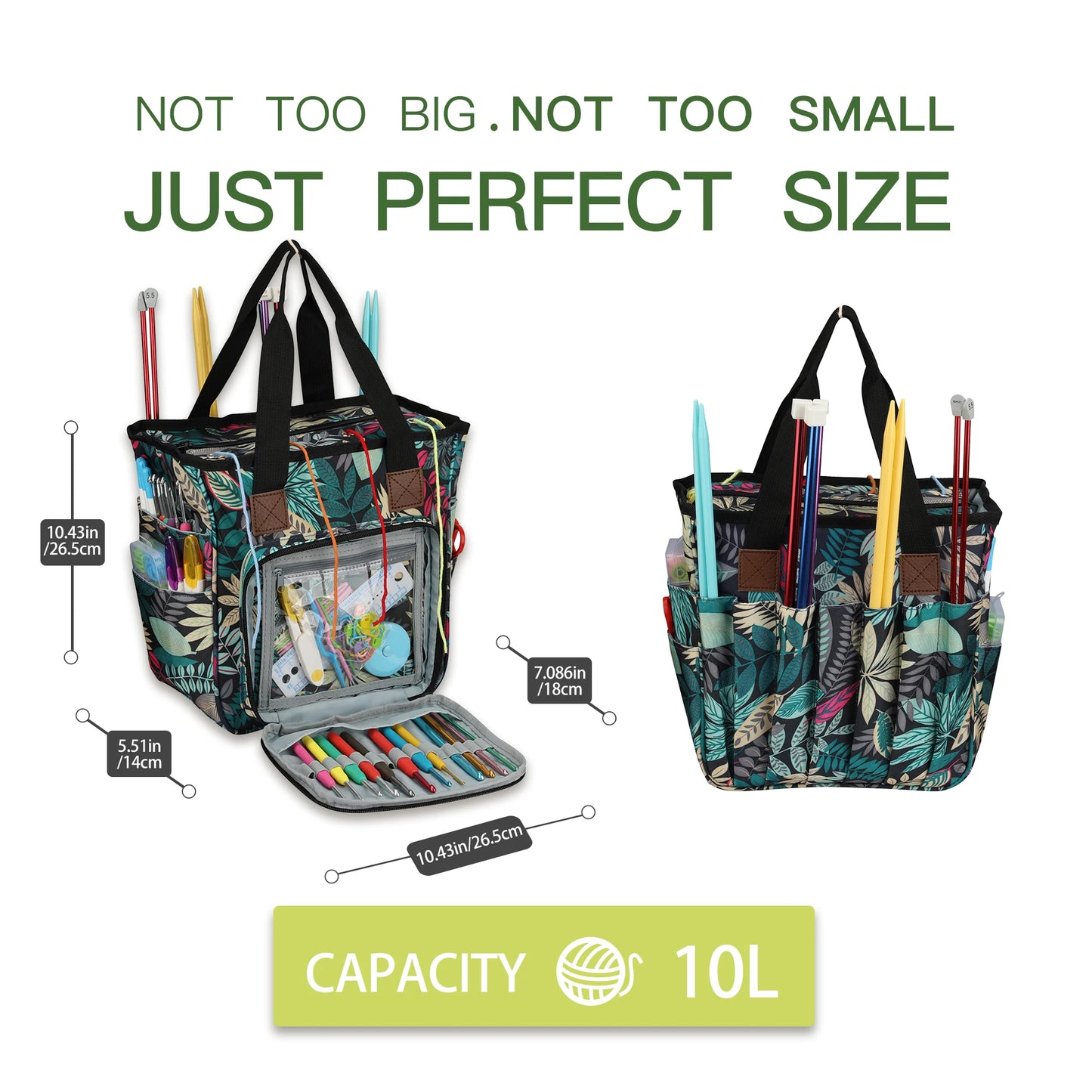KOKNIT Knitting Tote Bag – Yarn Storage Organizer for Crochet Hooks, Knitting Needles & DIY Sewing Accessories