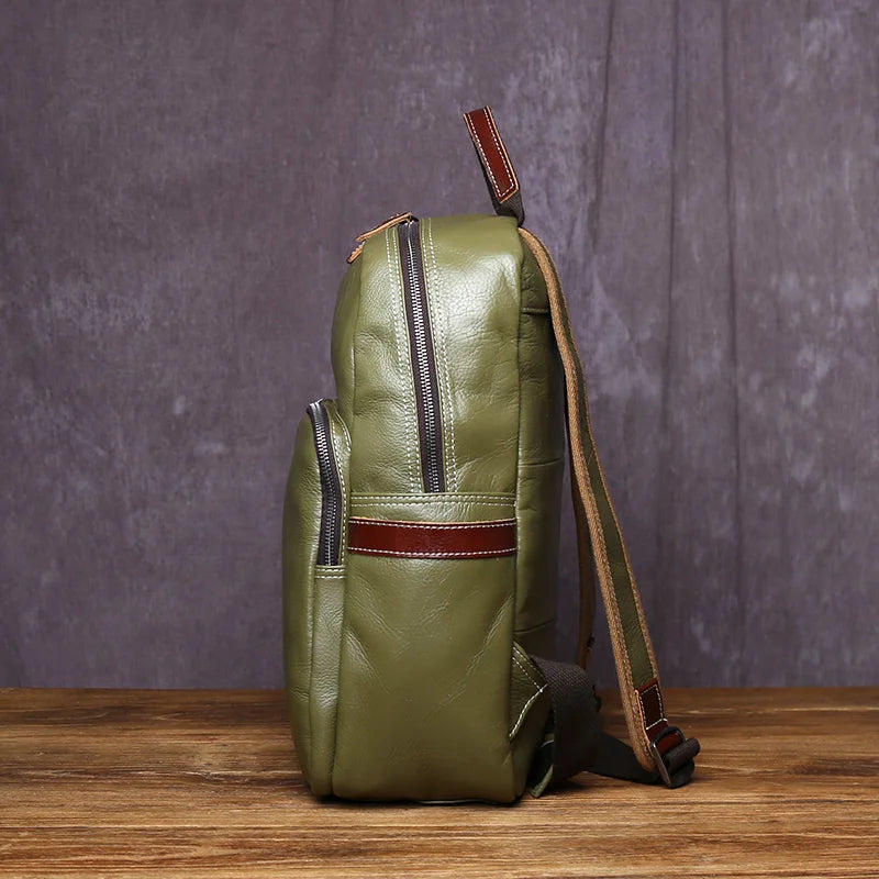 Genuine Leather Backpack for Men – Casual College Style Cowhide Laptop Bag, Fits 15-Inch, Simple & Fashionable Design