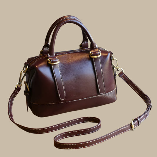 Luxuriöse Umhängetasche aus Rindsleder – Vintage Handtasche im Boston-Stil für Damen