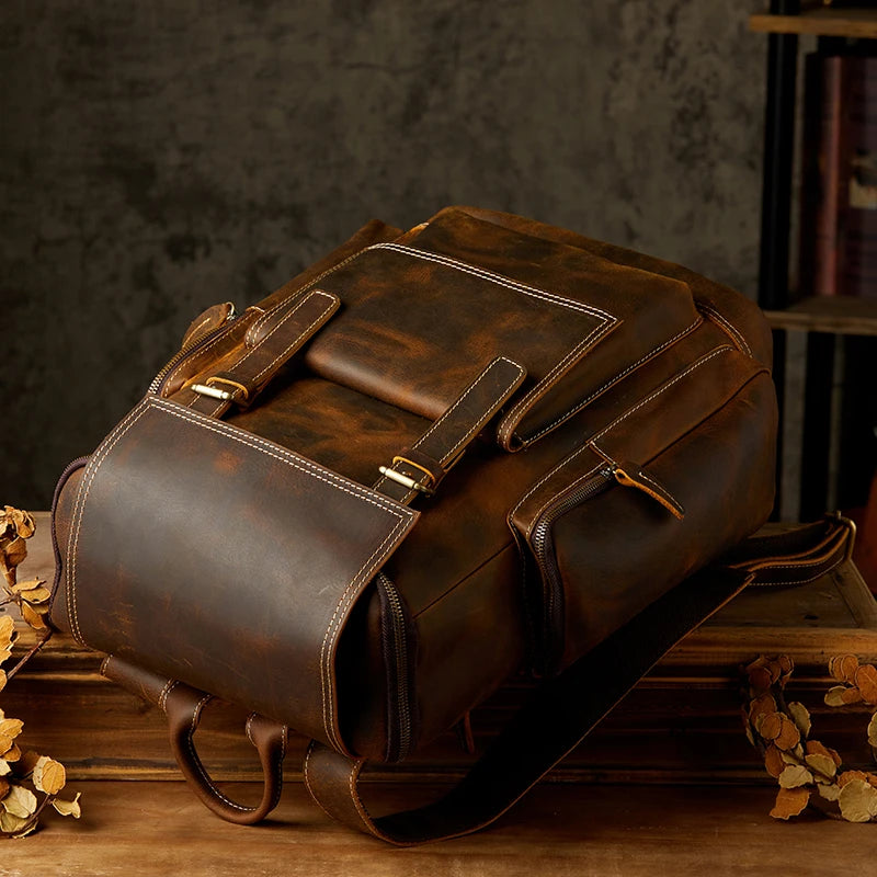 Genuine Leather Travel Backpack – Vintage Handmade Cowhide Rucksack, Large Laptop & School Shoulder Bag