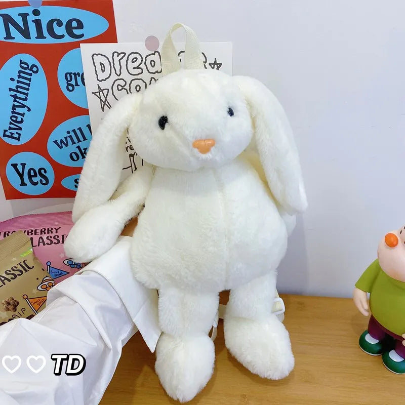 Cute Plush Rabbit Backpack – Small Cartoon Animal Shaped Shoulder Bag for Girls, Trendy Casual Daily Style