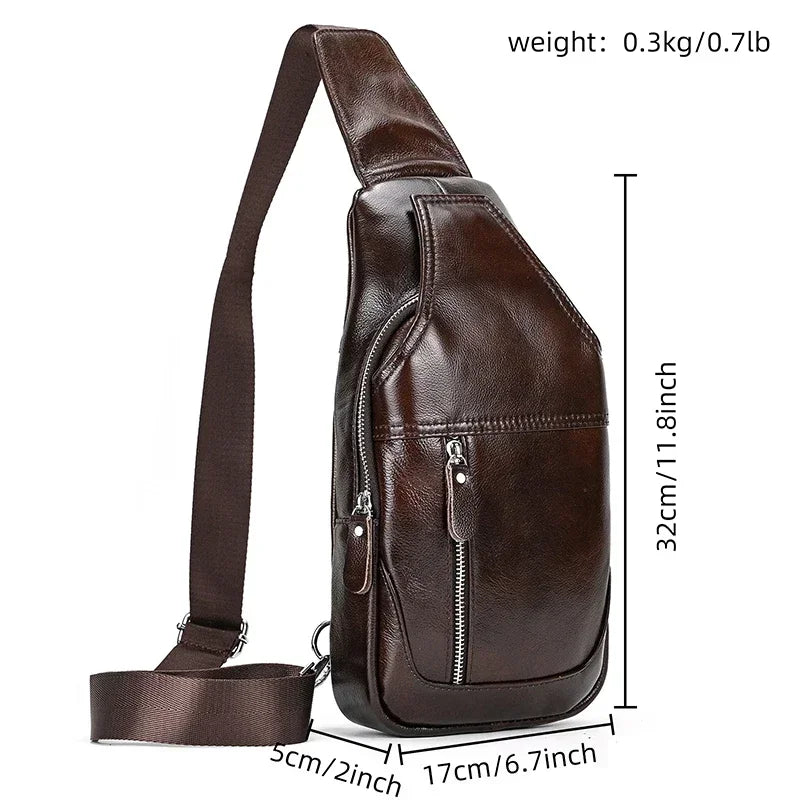 Sling Bag aus echtem Leder – Unisex Casual Brust- und Schultertasche mit Reißverschluss"