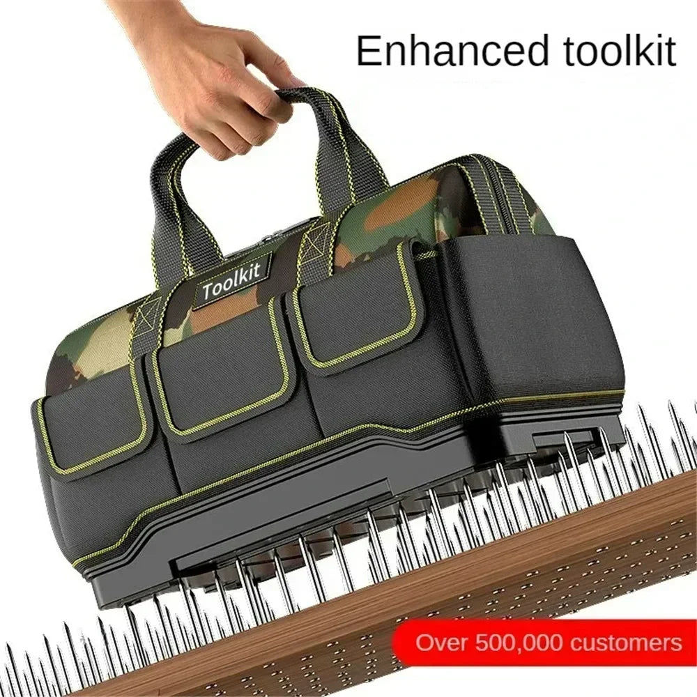 Werkzeugtasche für Elektriker in Camouflage – Wasserdichter, harter Boden, Werkzeug-Organizer mit mehreren Taschen und Schultergurt