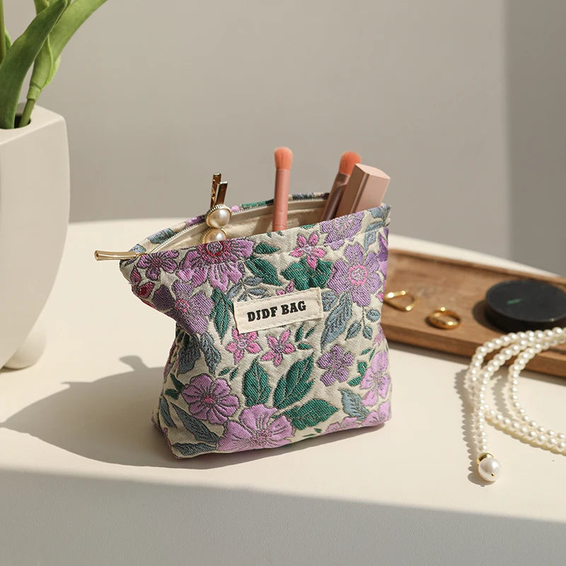 DJDF Women’s Floral Cosmetic Bag – Large-Capacity Travel Toiletry Organizer with Coin Pouch