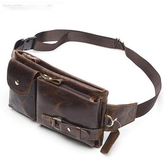 Genuine Leather Men’s Waist Bag – Retro Cowhide Fanny Pack for Travel, Phone & Everyday Carry | Small Crossbody Belt Bag