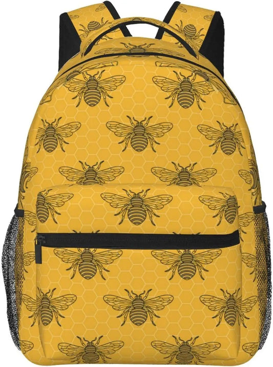 Rucksack mit Bienen- und Blumenmuster – Leichter Tagesrucksack für Damen und Herren | Süße Tasche für Reisen, Wandern, Camping und den Alltag