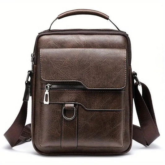Herren Business Umhängetasche – PU Leder Schultertasche mit Klappe, Klassisches Solides Design