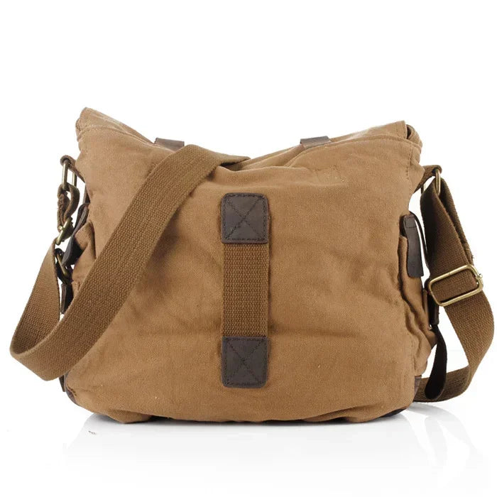 Vintage Canvas & Leather Rucksack – Unisex Casual Messenger Backpack for School, Travel & Hiking