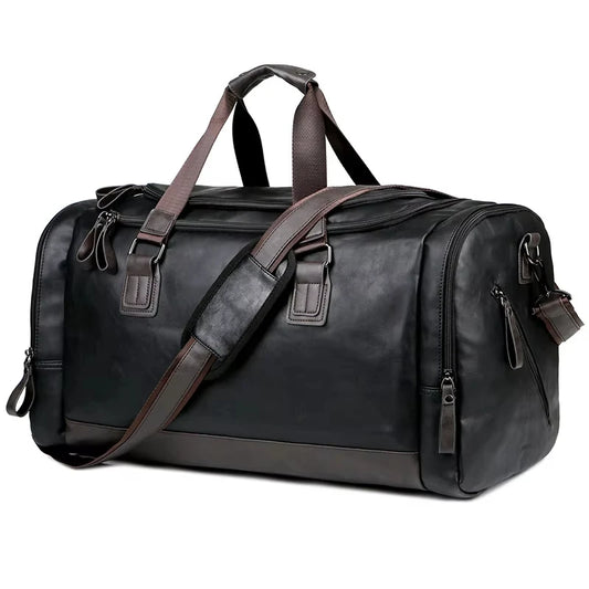 Ego PU Leather Travel Duffel Bag Men Luggage Weekender Overnight Crossbody Waterproof