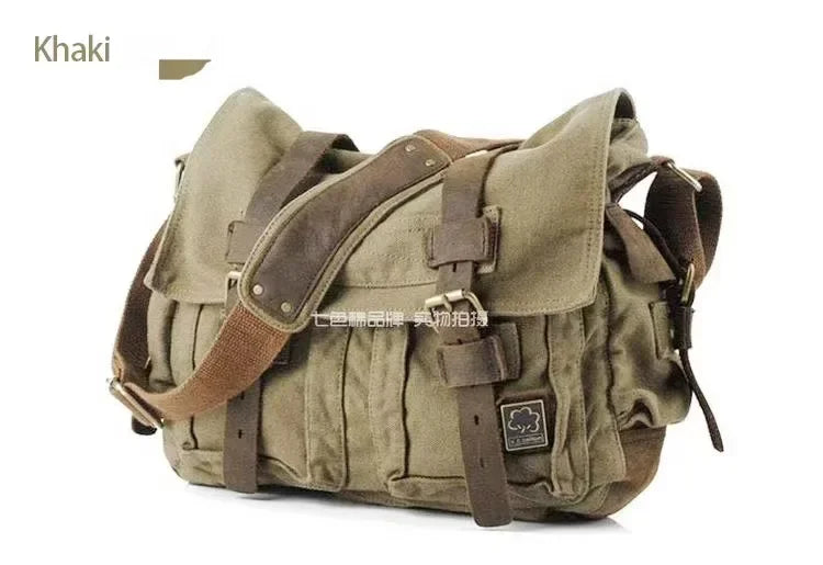 Vintage Canvas & Leather Rucksack – Unisex Casual Messenger Backpack for School, Travel & Hiking