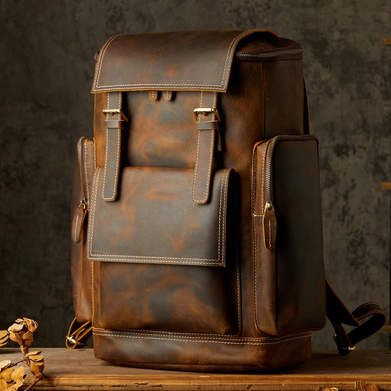 Genuine Leather Travel Backpack – Vintage Handmade Cowhide Rucksack, Large Laptop & School Shoulder Bag
