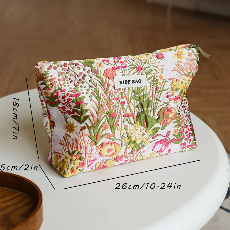 DJDF Women’s Floral Cosmetic Bag – Large-Capacity Travel Toiletry Organizer with Coin Pouch