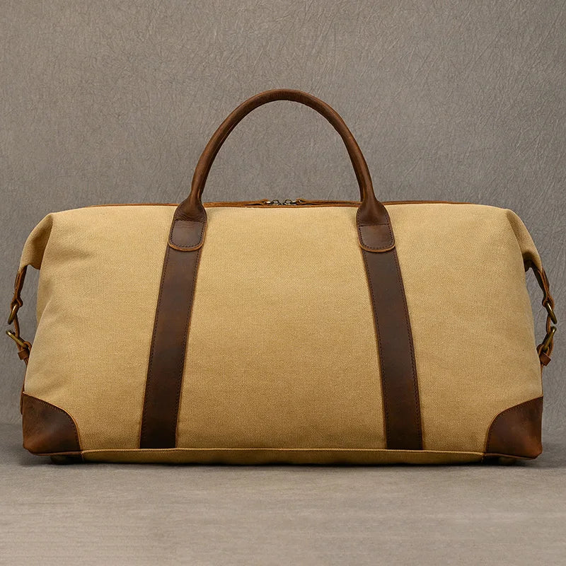 Reisetasche aus Canvas-Leder für Herren – Großes Wochenend-Schultergepäck