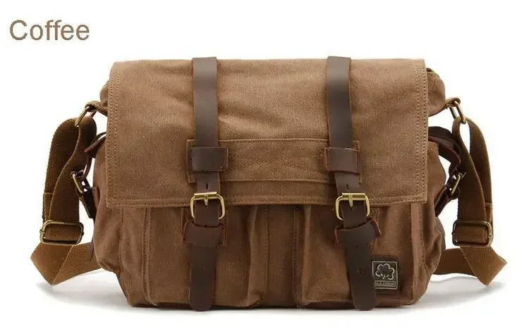 Vintage Canvas & Leather Rucksack – Unisex Casual Messenger Backpack for School, Travel & Hiking