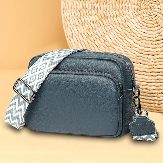 Genuine Leather Women Shoulder Bag Blue Navy