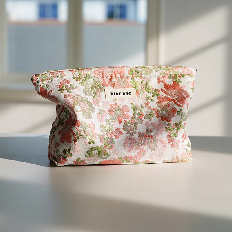 DJDF Women’s Floral Cosmetic Bag – Large-Capacity Travel Toiletry Organizer with Coin Pouch