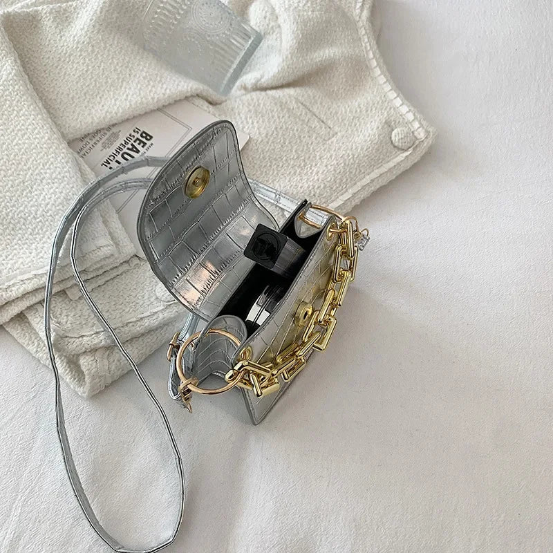 Mini-Umhängetasche aus PU-Leder für Damen – Stilvolle Gold-/Silber-Hardware, kompakte Modehandtasche