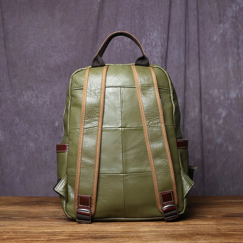 Genuine Leather Backpack for Men – Casual College Style Cowhide Laptop Bag, Fits 15-Inch, Simple & Fashionable Design