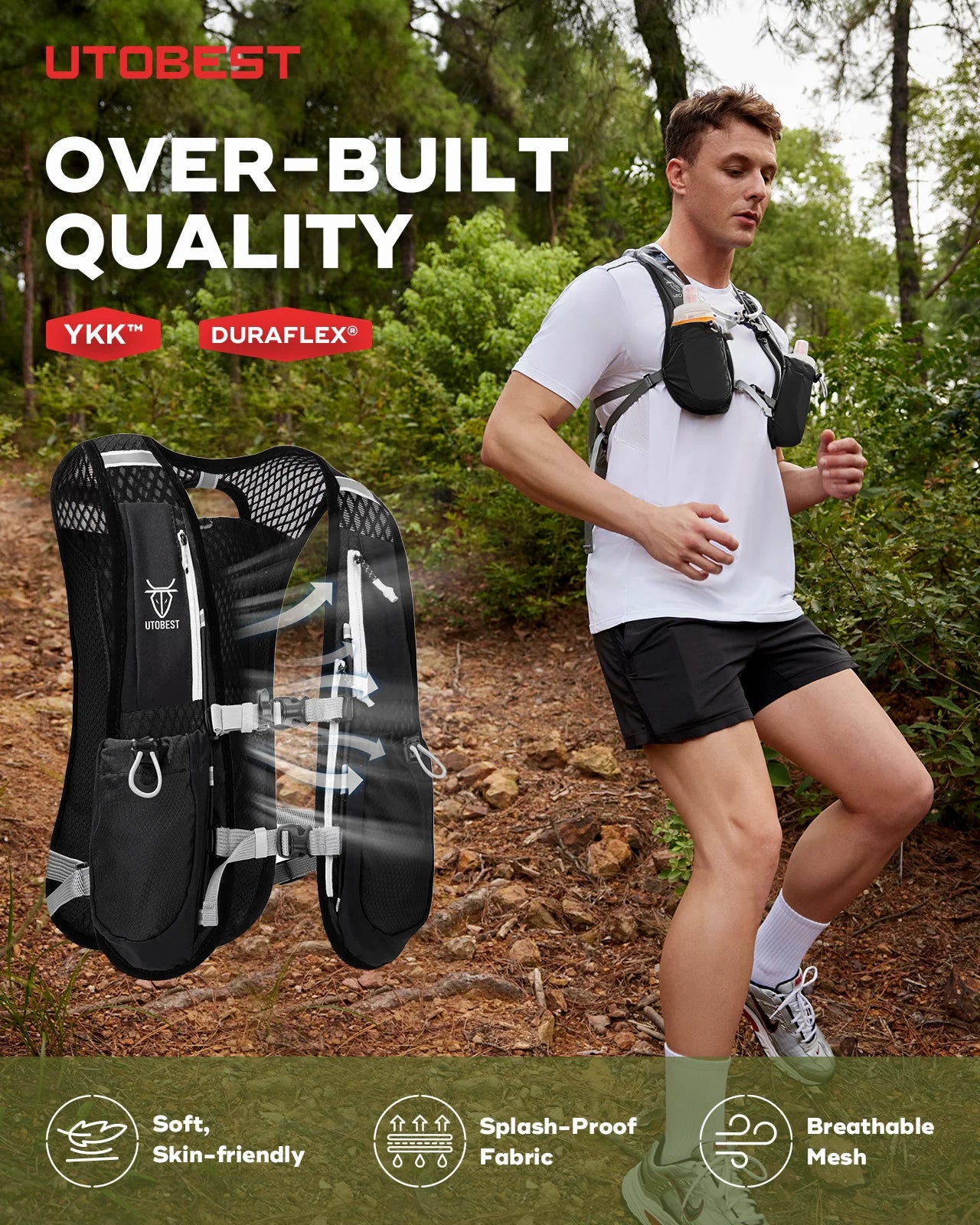 UTOBEST 5L Ultraleichte Lauf-Trinkweste – Atmungsaktiver Trail-Rucksack für Radfahren, Wandern und Marathons