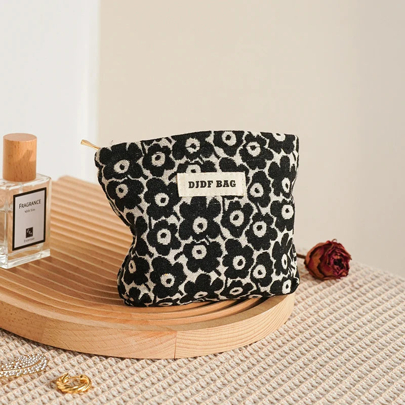 DJDF Women’s Floral Cosmetic Bag – Large-Capacity Travel Toiletry Organizer with Coin Pouch