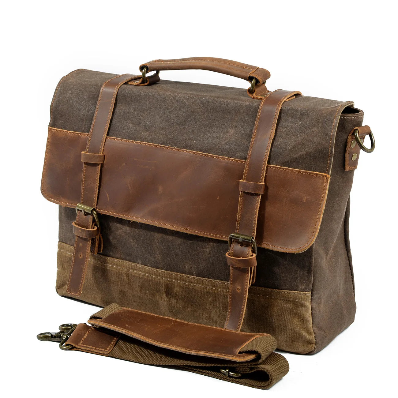 Waterproof Waxed Canvas & Cowhide Briefcase – Men’s Vintage Business Laptop Shoulder