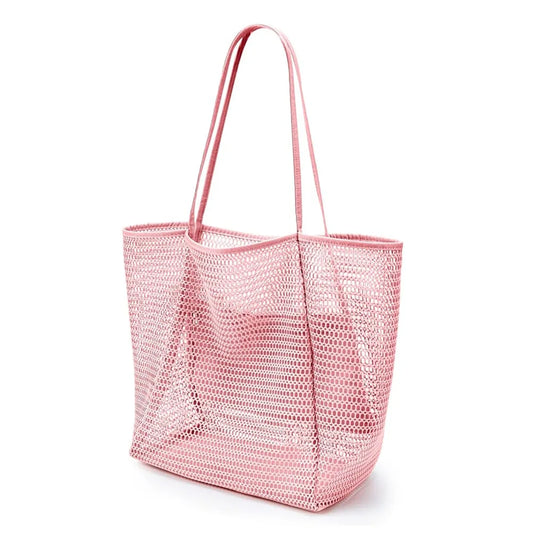 Women's Foldable Beach Tote Bag – Lightweight Nylon Mesh Shoulder Bag for Holidays, Picnics & Summer Days