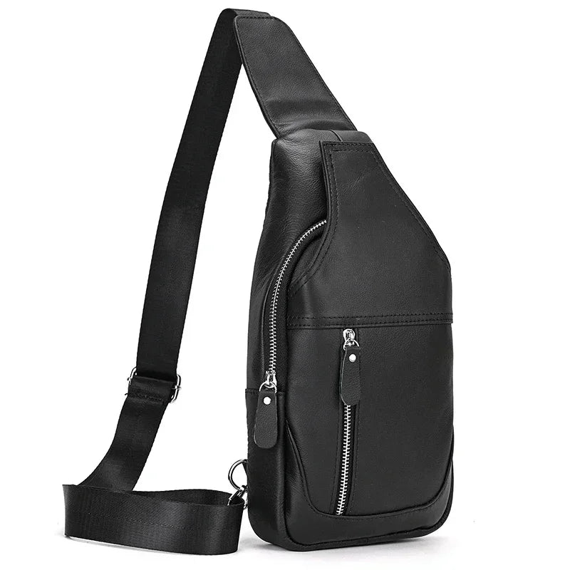 Sling Bag aus echtem Leder – Unisex Casual Brust- und Schultertasche mit Reißverschluss"