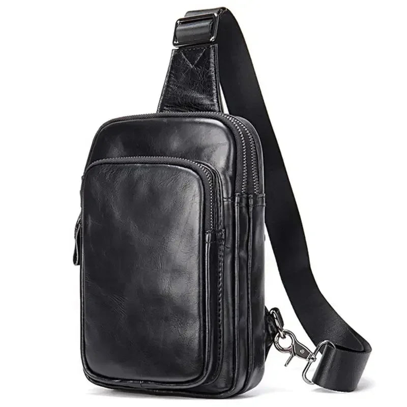 Sling Bag aus echtem Leder – Unisex Casual Brust- und Schultertasche mit Reißverschluss"