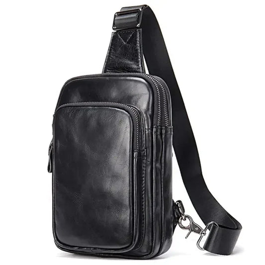 Sling Bag aus echtem Leder – Unisex Casual Brust- und Schultertasche mit Reißverschluss"