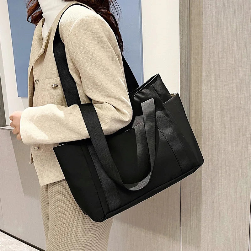 Large Nylon Tote Bag – Stylish College Shoulder Bag for Work, Commuting & Daily Carry