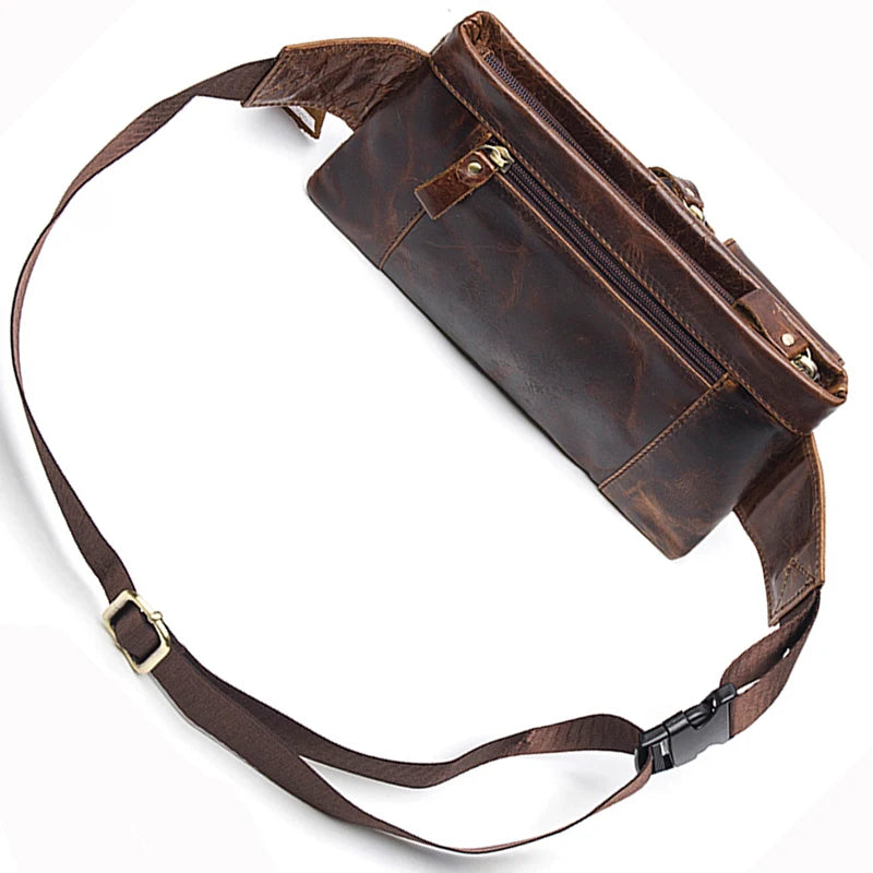 Genuine Leather Men’s Waist Bag – Retro Cowhide Fanny Pack for Travel, Phone & Everyday Carry | Small Crossbody Belt Bag