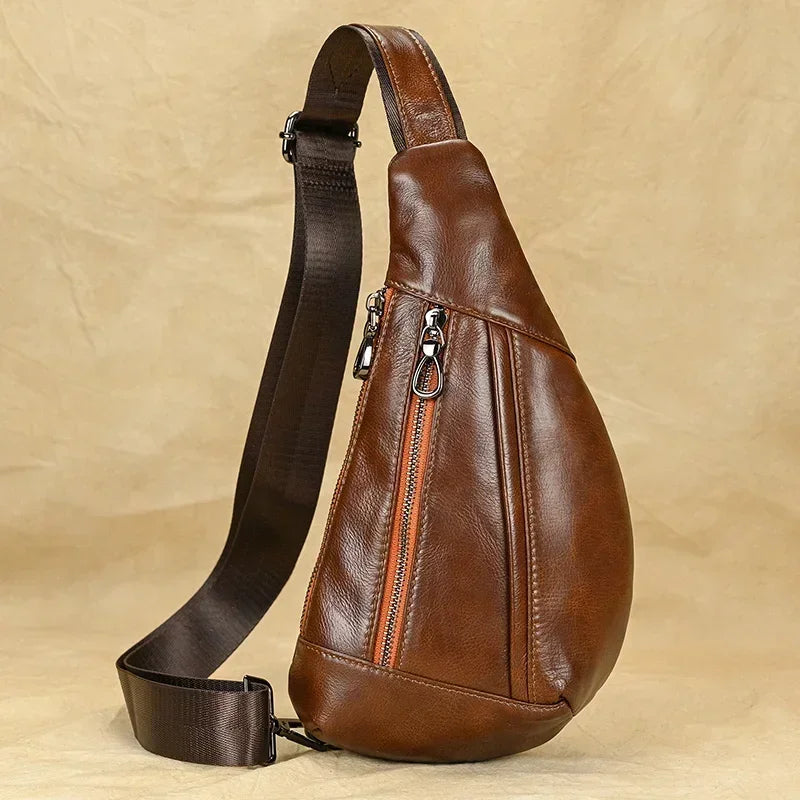 Sling Bag aus echtem Leder – Unisex Casual Brust- und Schultertasche mit Reißverschluss"